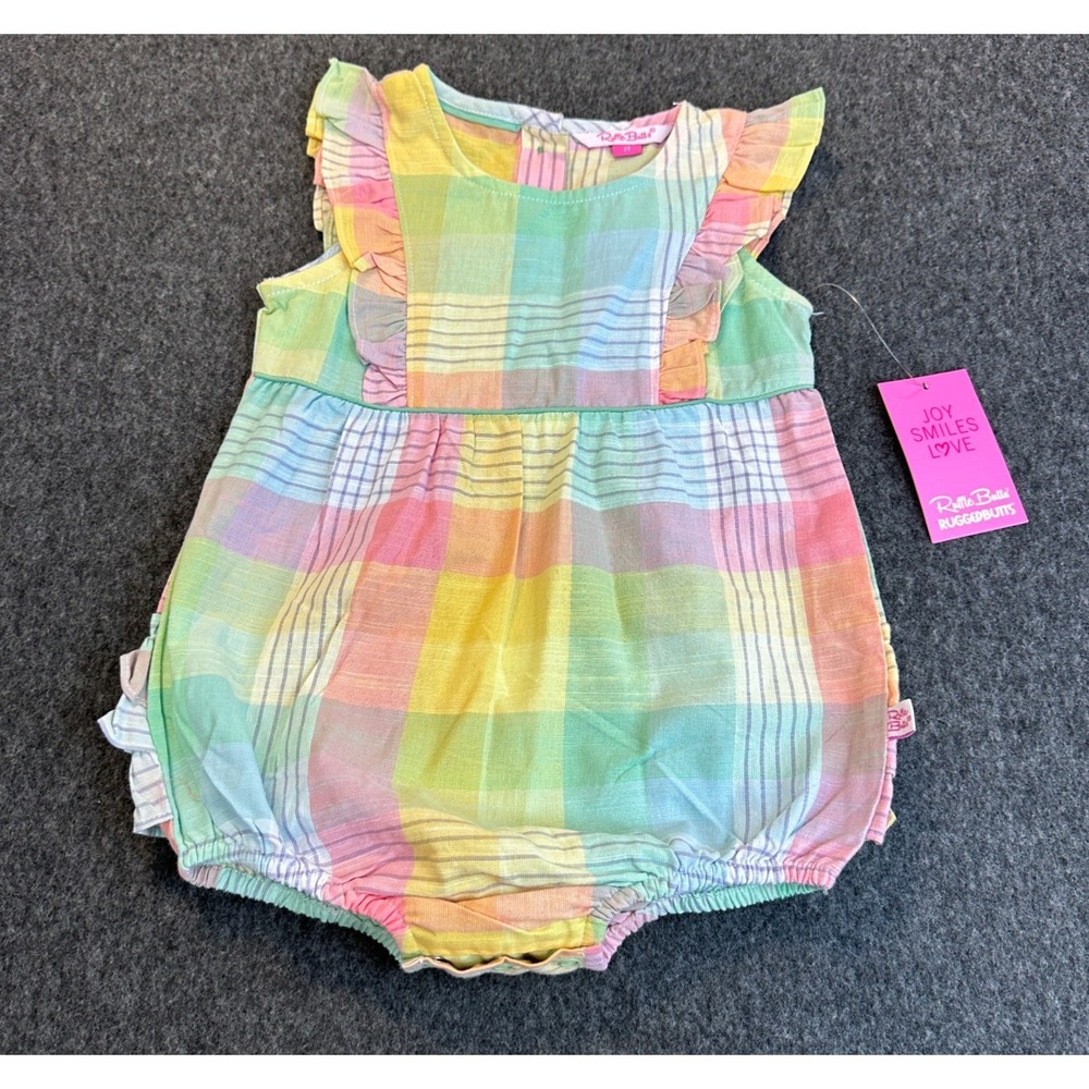 NEW RuffleButts Girls Romper Rainbow Gingham Plaid Size 2T Snap Ruffle Butts - Picture 14 of 14